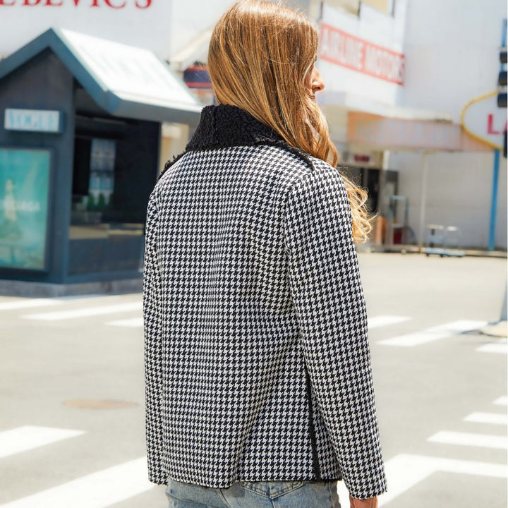 Damen Karierte Fleecejacke mit modernem Schalkragen und großen Eingrifftaschen Drune