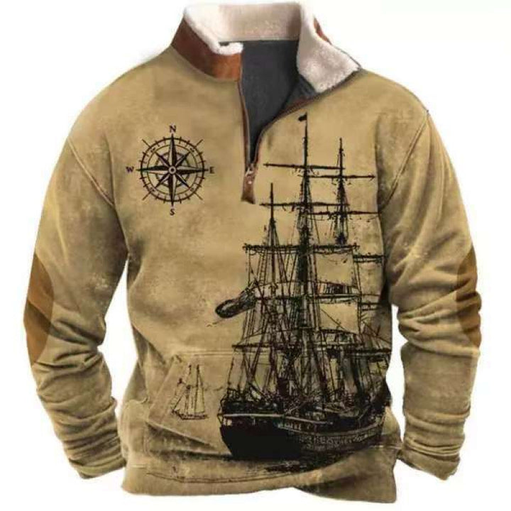 Herren Modischer Hoodie mit Kapuze und maritimem Druck Drune