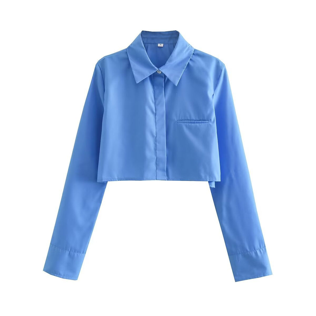 Damen nan kurze Hemdbluse mit klassischem Kragen, verdeckter Knopfleiste und Brusttasche Drune
