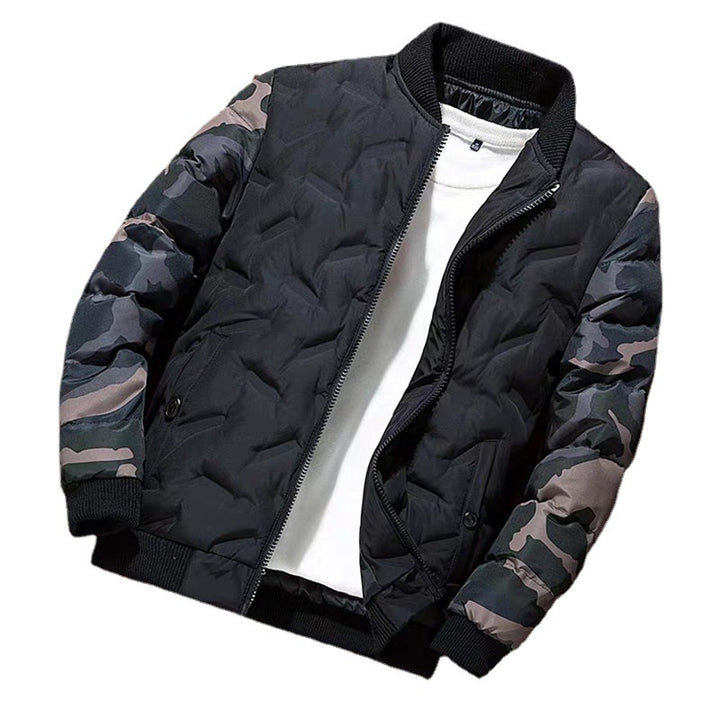 Herren Gesteppte Bomberjacke mit Camouflage-Ärmeln und Rippbündchen Drune
