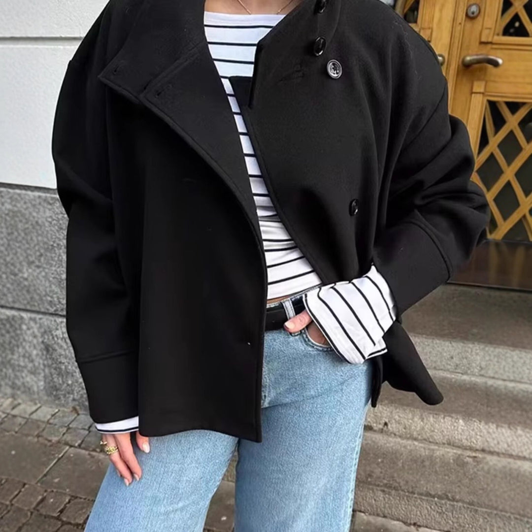 Damen legere Übergangsjacke mit schickem Stehkragen und dekorativen KnopfDETAILS Drune