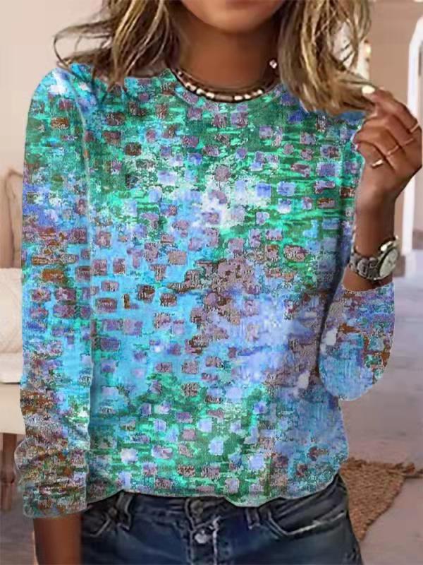 Damen Langärmeliges Oversize-Sweatshirt mit abstraktem Aquarell-Mosaikprint Drune
