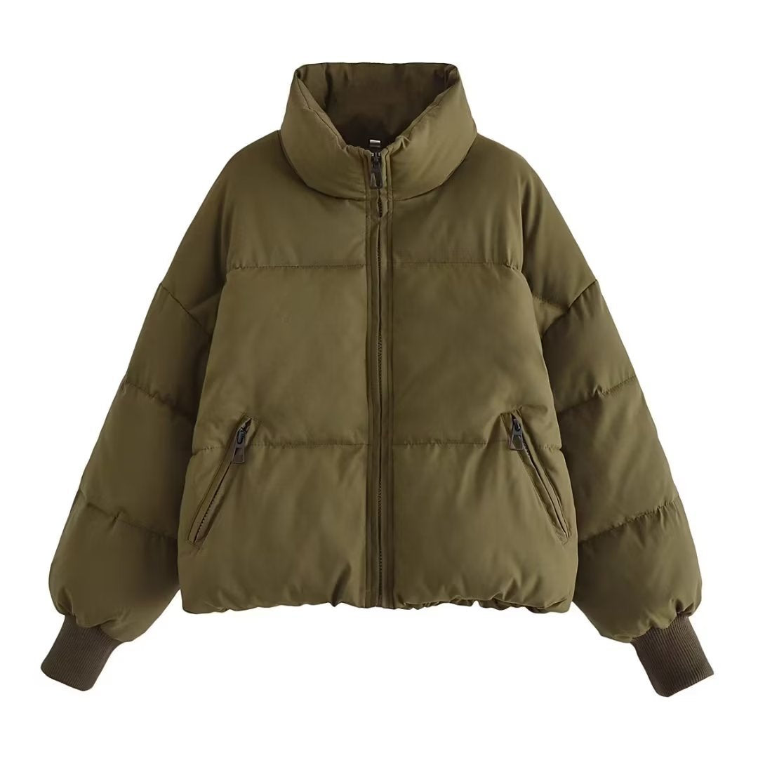 Damen Kurzer Stepp‑Puffer mit hohem Stehkragen und gerippten Bündchen Drune