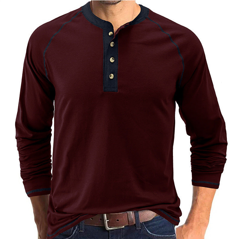 Herren Langarmshirt mit Knopfleiste und Kontrast-Details Drune