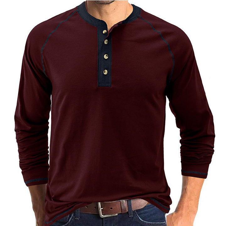 Herren Langarmshirt mit Knopfleiste und Kontrast-Details Drune