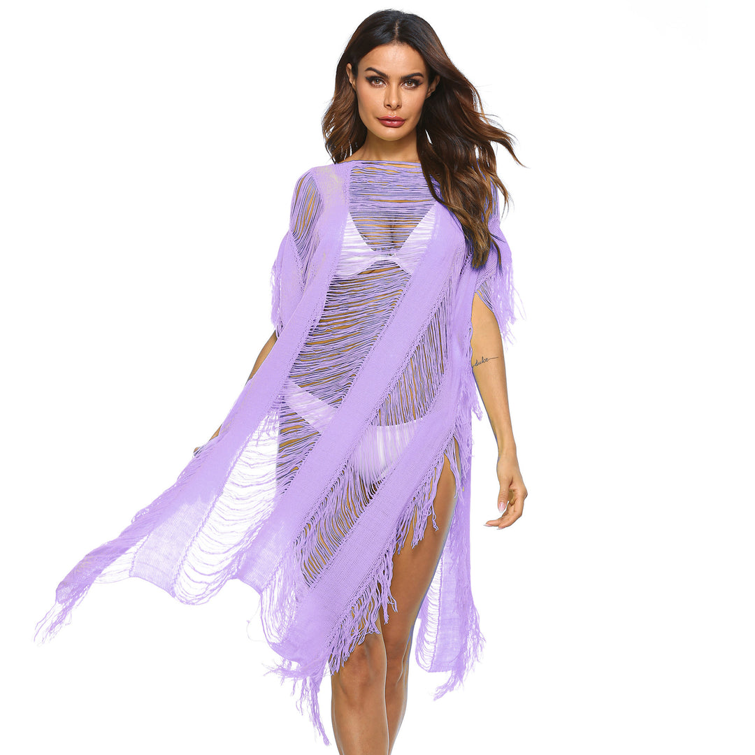 Damen eleganter fransiger Strandüberwurf mit transparenten Akzenten Drune