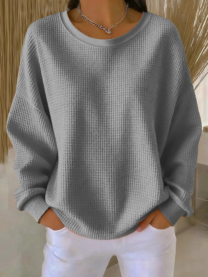 Damen Oversize Waffelstrick-Sweatshirt mit Rundhalsausschnitt Drune