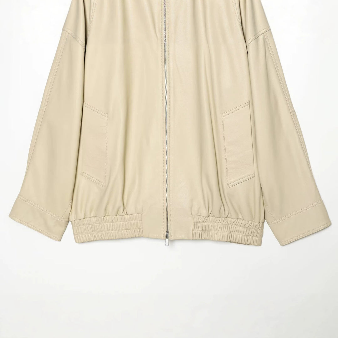 Damen Oversize Kunstleder-Blousonjacke mit Stehkragen Drune