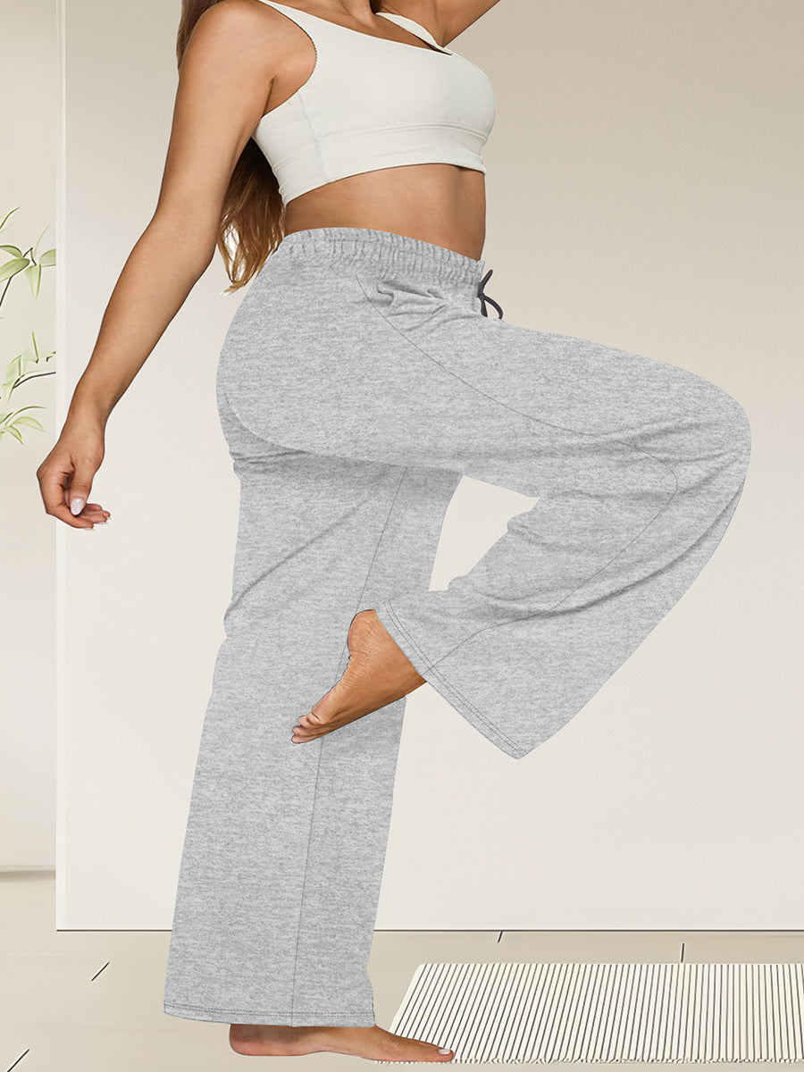Damen Weite High-Waist Yogahose mit Leopardenmuster und Kordelzug Drune