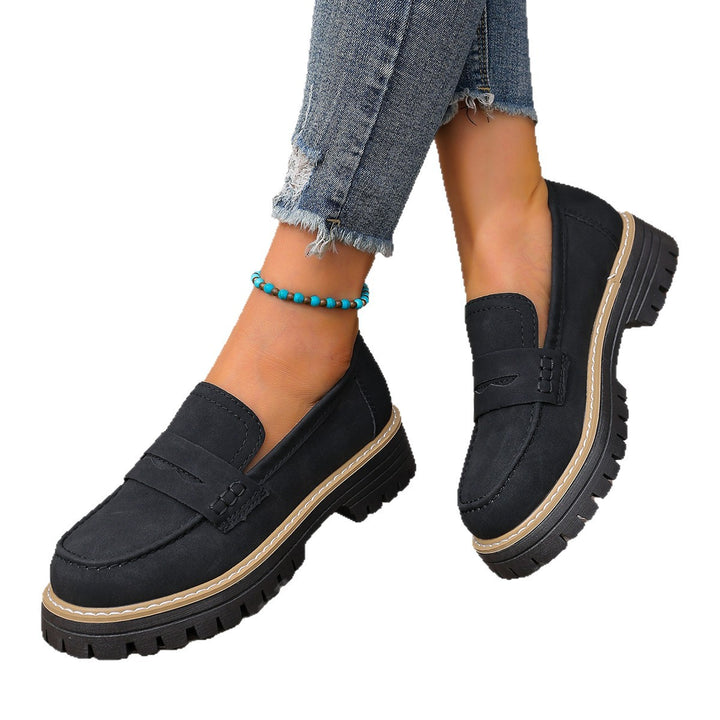 Damen lässiger Chunky-Loafer mit grober Profilsohle gepolstertem Komfortfußbett und dekorativem Steg Drune