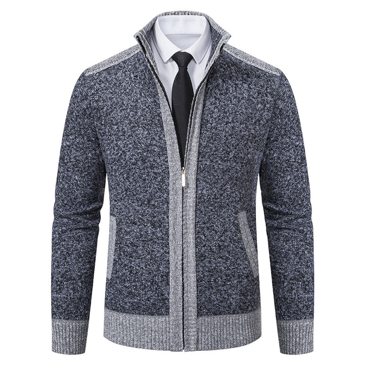 Herren nan strukturierter Strickcardigan mit Stehkragen und durchgehendem Reißverschluss Drune