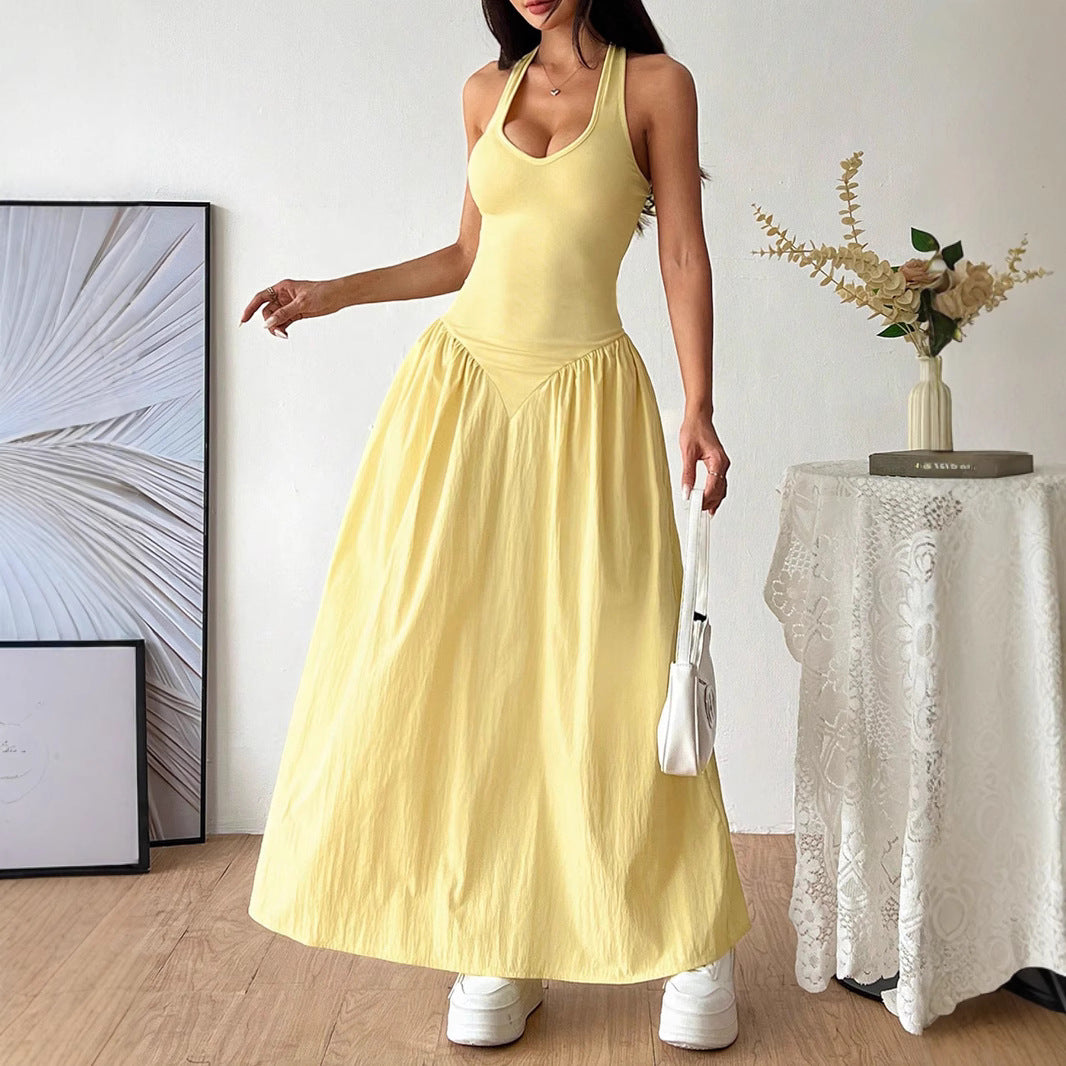 Damen Maxidress mit U-Ausschnitt und fließendem Rock Drune