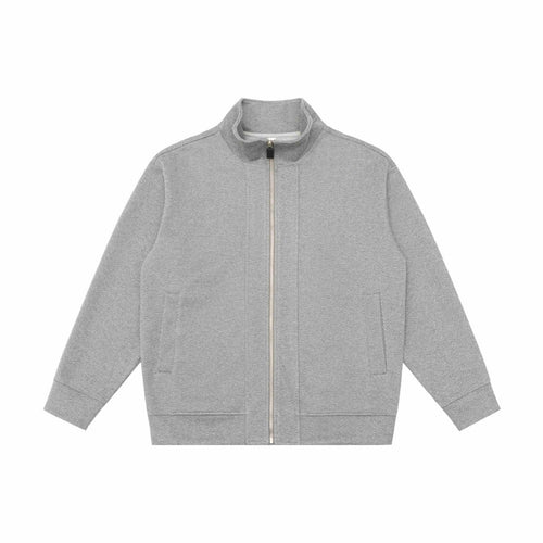 Unisex Leichte Stehkragen‑Jacke aus Fischgrät‑Struktur mit durchgehendem Reißverschluss Drune