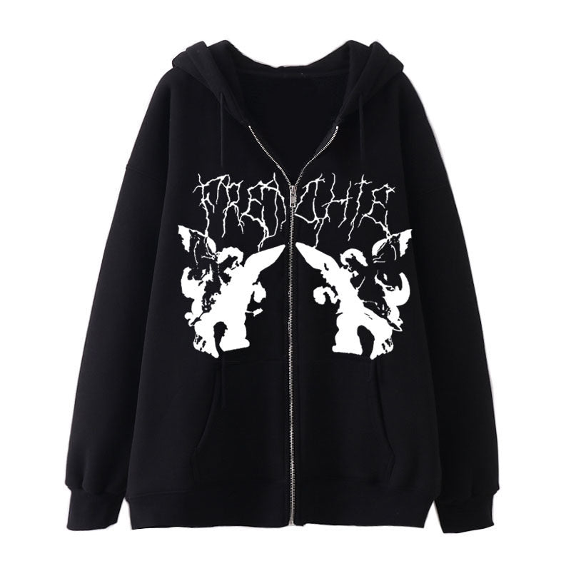 Damen nan Kapuzenjacke mit durchgehendem Reißverschluss und Rippenherz-Print Drune