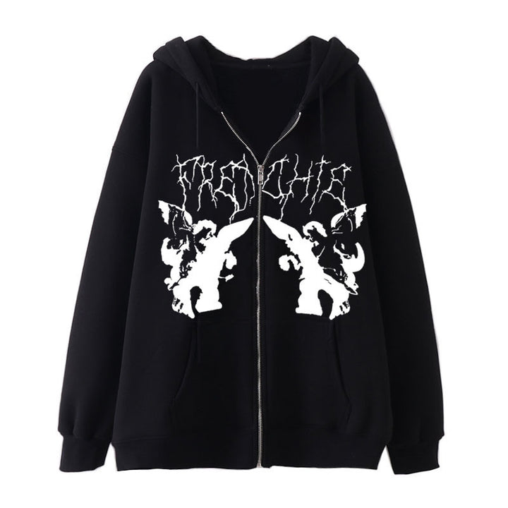 Damen nan Kapuzenjacke mit durchgehendem Reißverschluss und Rippenherz-Print Drune