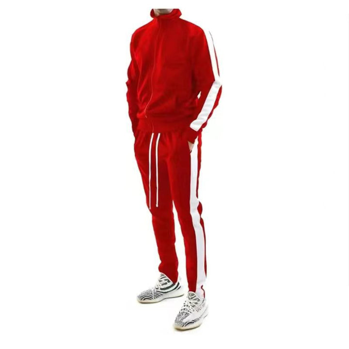 Herren nan schlankes Trainingsset mit Stehkragen, Reißverschlussjacke und tailliertem Kordeljogger Drune