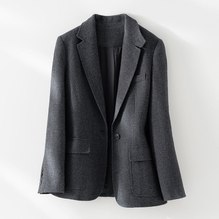 Damen Halbgefütterter Ein-Knopf-Wollmix-Blazer mit abgerundetem Saum Drune