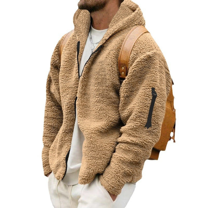 Herren nan Sherpa-Fleece Kapuzenjacke mit durchgehendem Reißverschluss und Ärmel-Tasche Drune