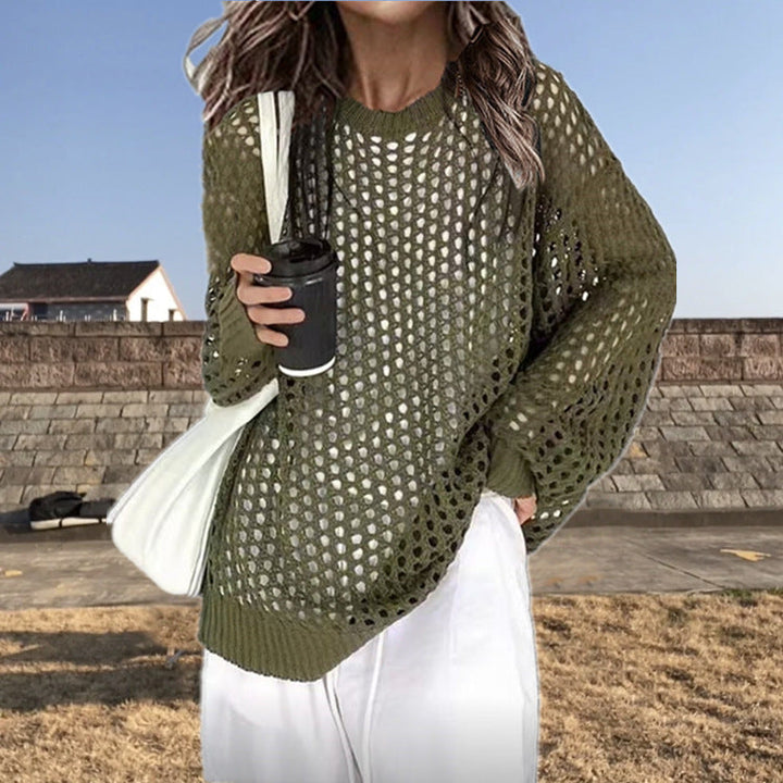 Damen luftiger Strickpullover mit modischer Netzstruktur Drune