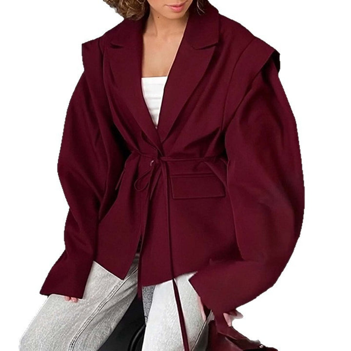 Damen nan taillierter Blumenblazer mit Bindegürtel und Reverskragen Drune