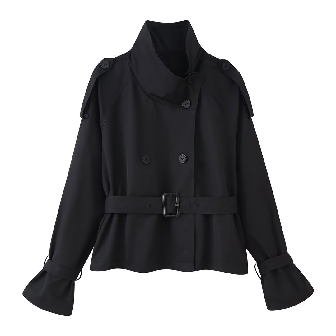 Damen modische Trenchcoatjacke mit breitem Revers und Gürteldetail Drune