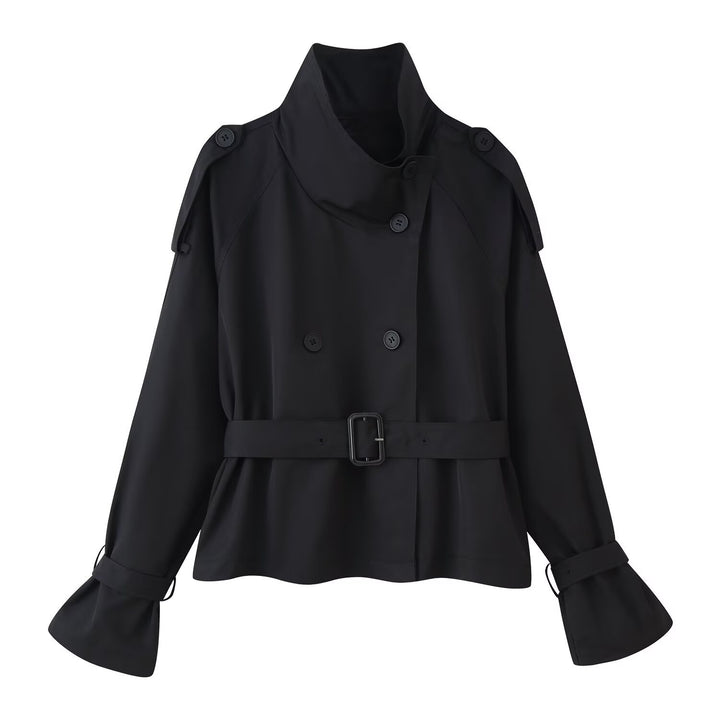 Damen modische Trenchcoatjacke mit breitem Revers und Gürteldetail Drune