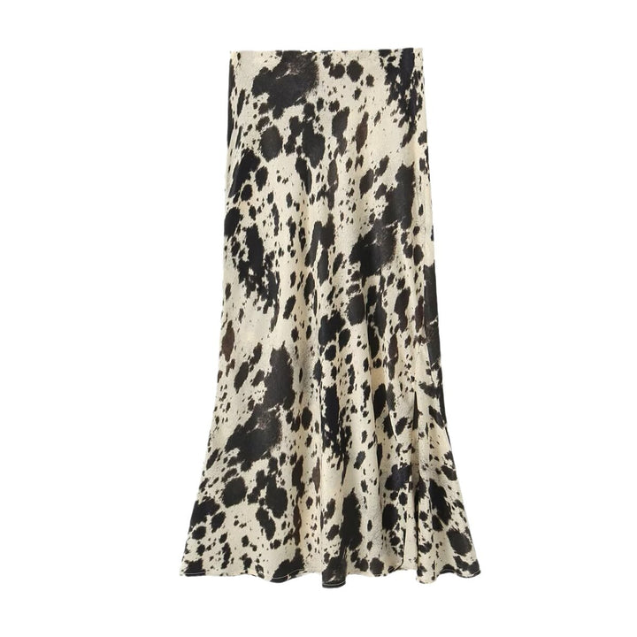 Damen Langer Satin-Rock im Bias-Cut mit abstraktem Animal-Print Drune