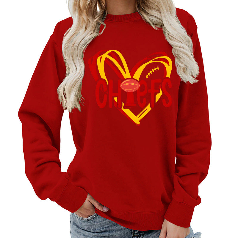 Damen Sweatshirt mit Herzmotiv und kreativen Sportgrafiken Drune