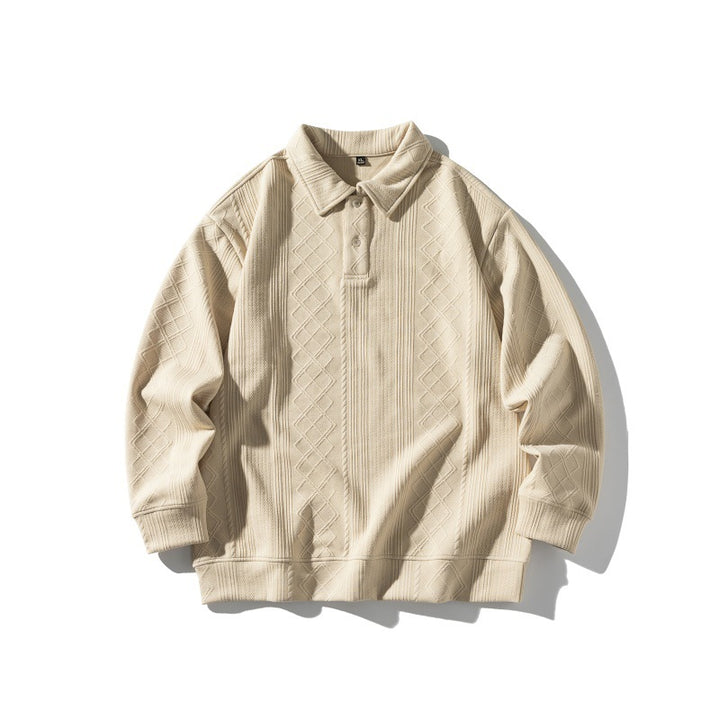 Unisex Strukturiertes Poloshirt-Strickpullover im Oversize‑Cut mit Zopf- und Diamantstrick Drune