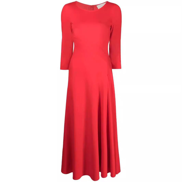 Damen Elegantes Midikleid mit tailliertem A-Linien-Schnitt und dreiviertel Ärmeln Drune