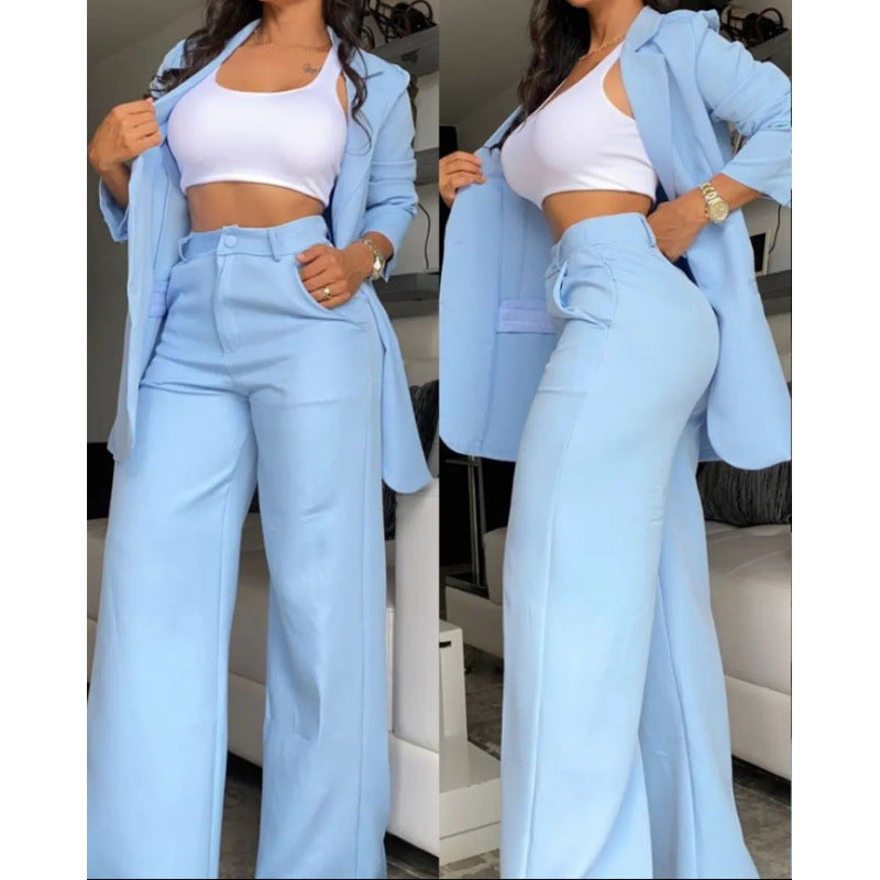 Damen Elegantes Zweiteiler-Set mit weitem Hosenbein und tailliertem Blazer Drune