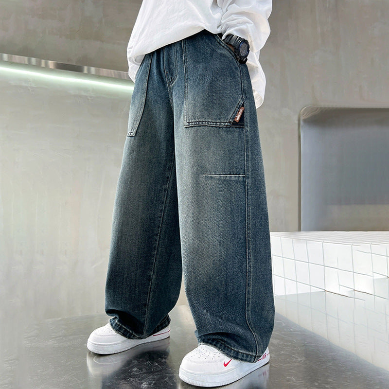 Unisex lockere Utility-Jeans mit tiefen Taschen Drune