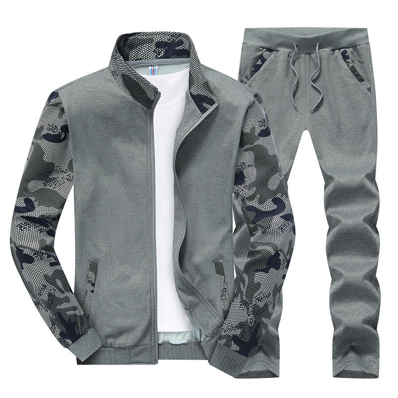 Herren Moderner Trainingsanzug im Camouflage Mesh Mix mit Stehkragen und Kordelbund Drune
