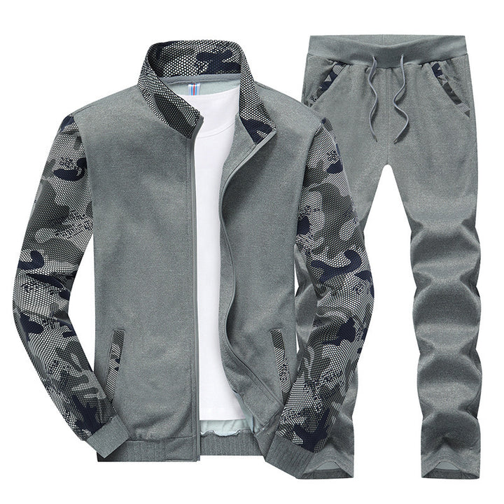 Herren Moderner Trainingsanzug im Camouflage Mesh Mix mit Stehkragen und Kordelbund Drune