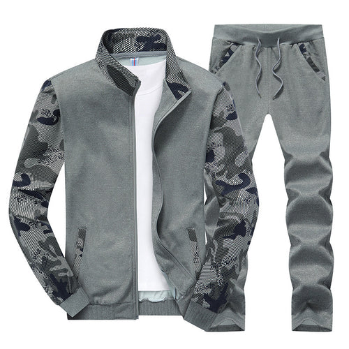 Herren Moderner Trainingsanzug im Camouflage Mesh Mix mit Stehkragen und Kordelbund Drune