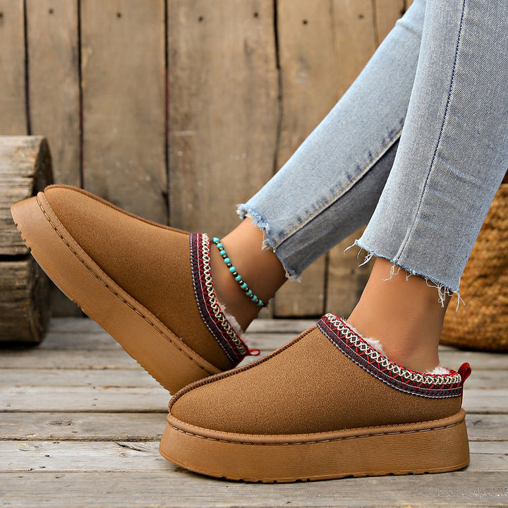 Damen Gefütterte Hausschuhe-Mules mit Teddyfutter und dekorativem Strickbesatz Drune