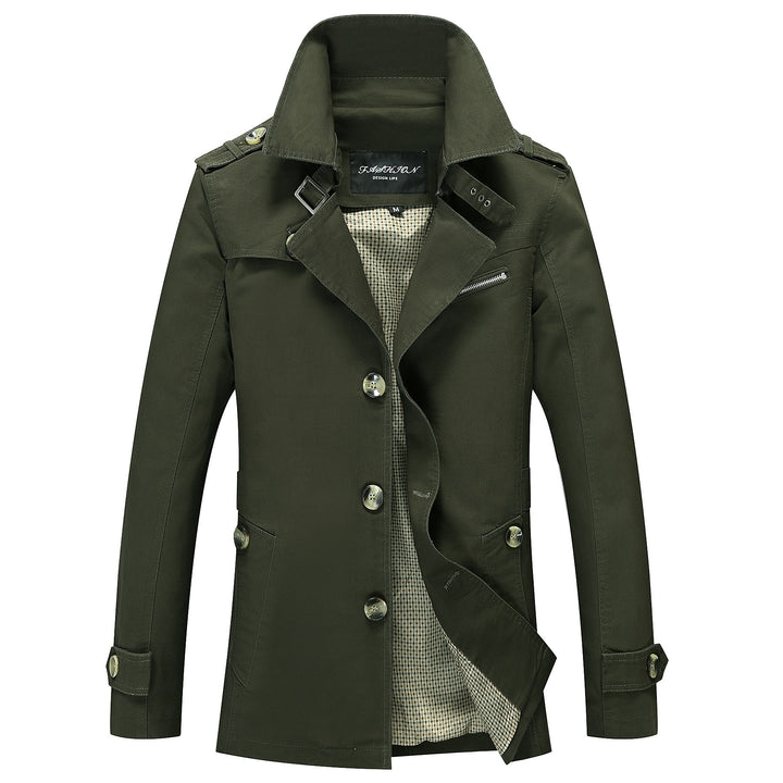 Herren Moderner Field-Trenchcoat mit Stehkragen, Schulterepauletten und kariertem Innenfutter Drune