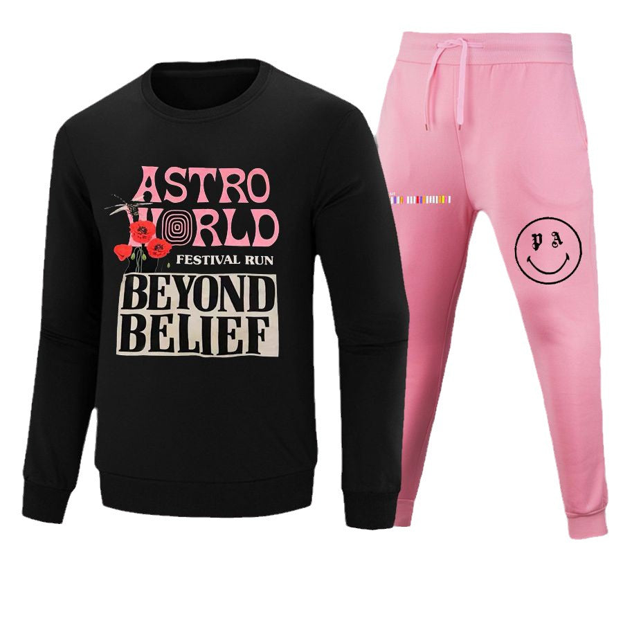 Damen Lange Ärmel T-Shirt und lockere Jogginghose Set mit auffälligem Grafikdesign Drune