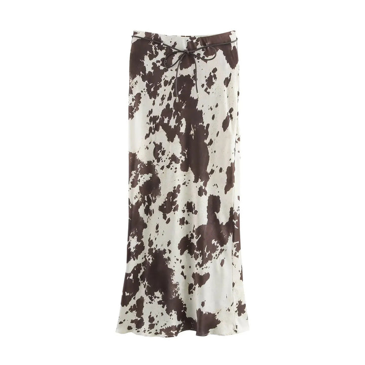 Damen 70+ weite seidige Hemdbluse mit Cow‑Print und verdeckter Knopfleiste Drune