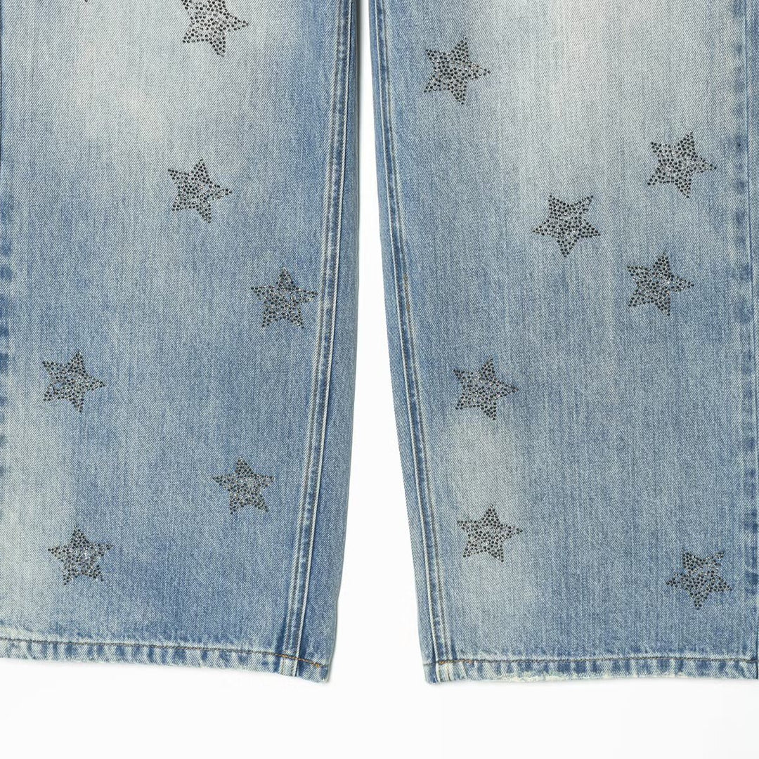 Damen nan weite Highwaist-Jeans mit Stern-Applikationen und Five-Pocket-Schnitt Drune