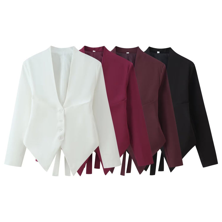 Damen Taillierte Blazerjacke mit Schalkragen, asymmetrischem Zipfelsaum und Knopfverschluss Drune