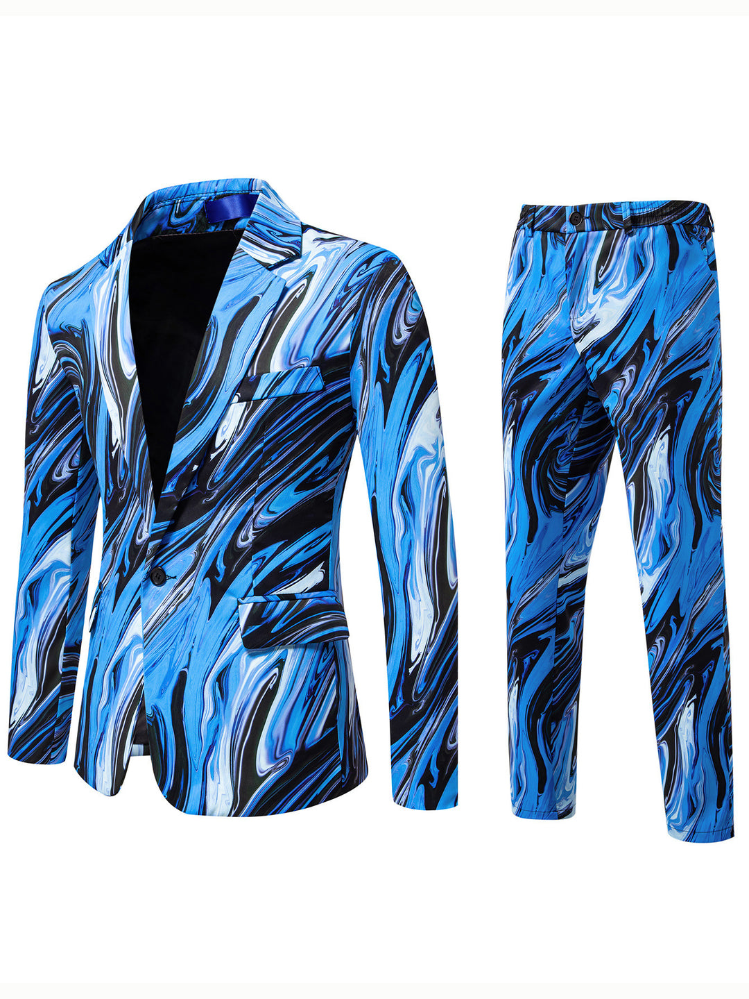 Herren Zweiteiliges Statement-Anzug mit schmal geschnittenem Sakko und Slim-Fit Hose im Marmorprint Drune