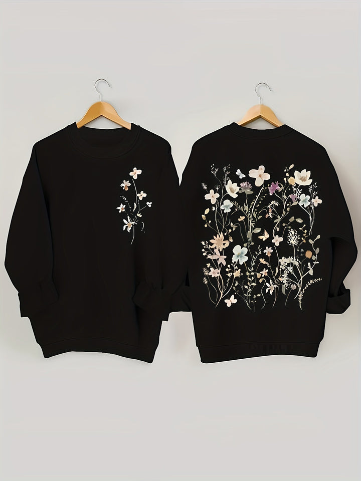Damen Sweatshirt mit floralem Design und weichem Innenfutter Drune