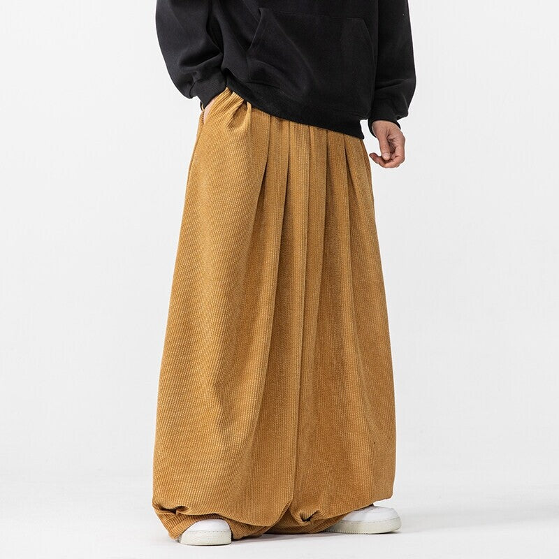 Herren Extraweite Cord-Ballonhose mit Falten, Tunnelzug und schwerem Fall Drune