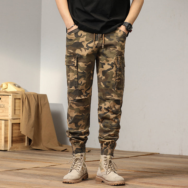 Herren taktische Cargojoggerhose im Camouflage‑Look mit Tunnelzugbund, verstärkten Knien und Bündchenabschlüssen Drune