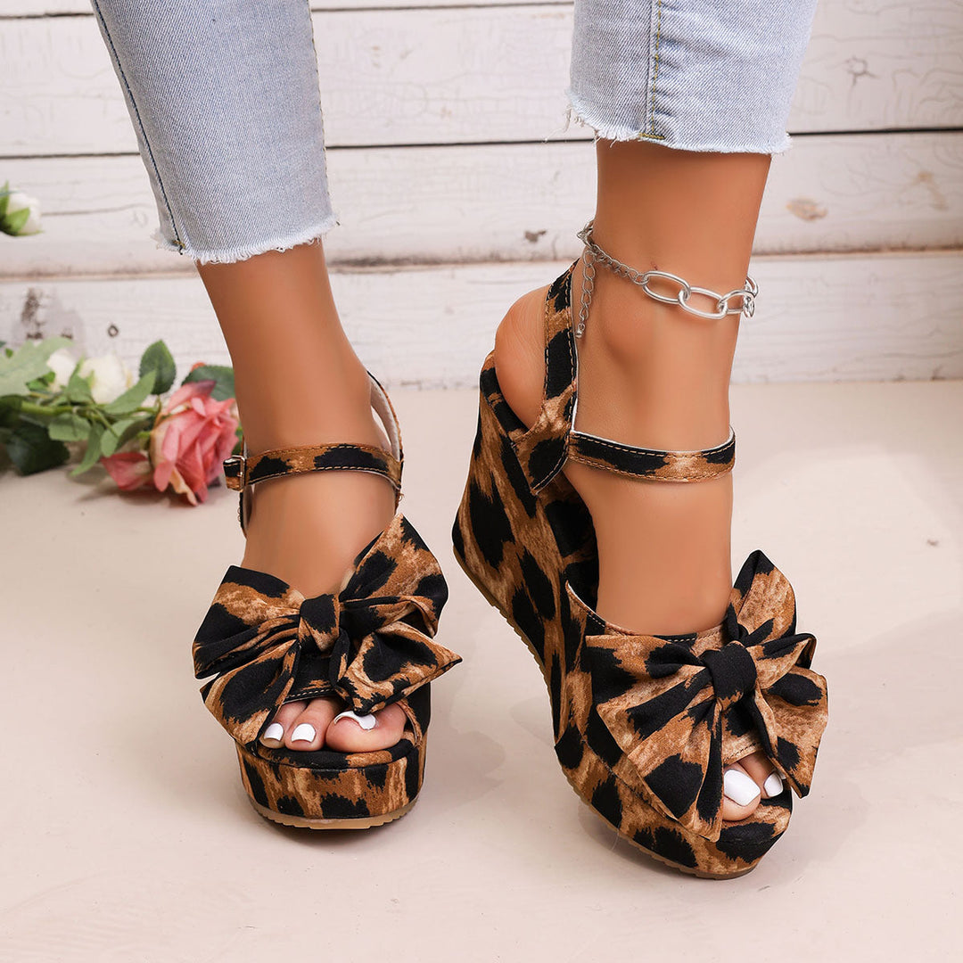 Damen Wedge-Sandalen mit dekorativem Schleifen-Detail und Tiermuster Drune