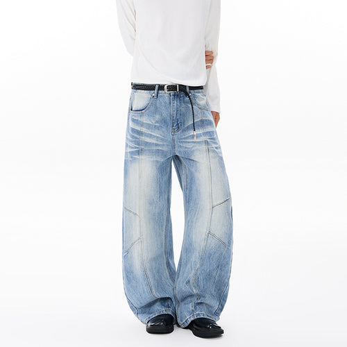 Unisex Extravagante weite Denim-Palazzohose mit tiefem Schritt und markanten Paneilnähten Drune