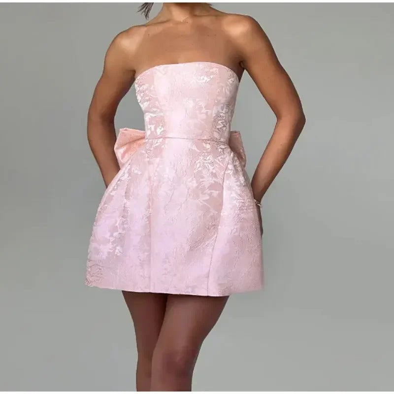 Damen kurzes Kleid mit strukturiertem Oberteil und verspieltem Schleifendetail Drune