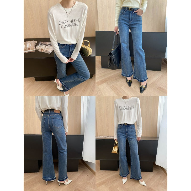 Damen High-Waist Flared Jeans mit dekorativen Nähten Drune