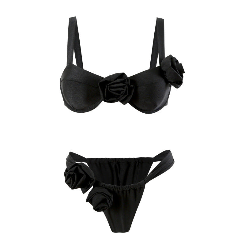Damen Bikini-Set mit modischen Rosen-Applikationen und komfortablem Schnitt Drune